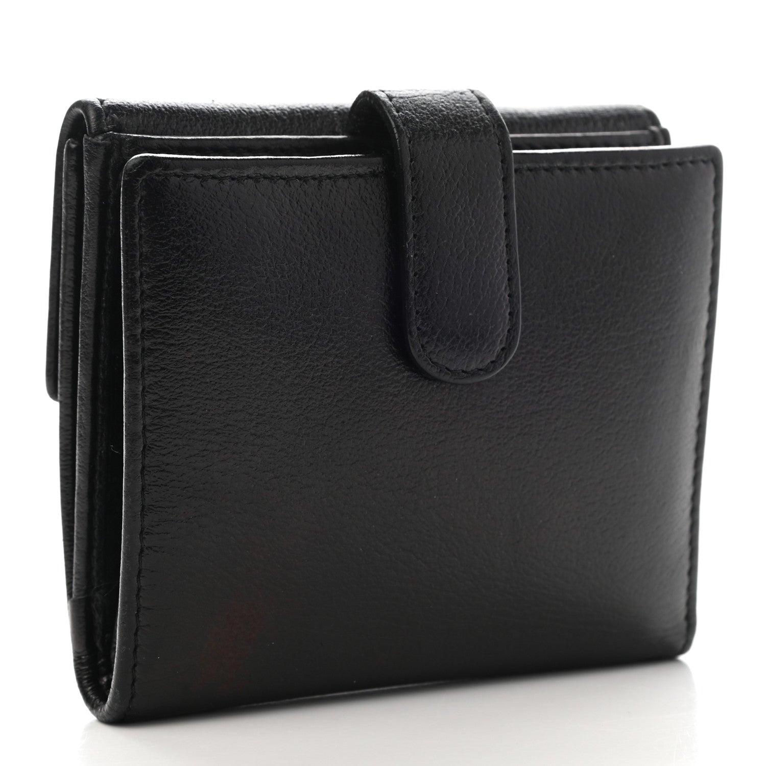 Chanel Glazed Goatskin Camellia Embossed French Flap Wallet Black 3 of 12