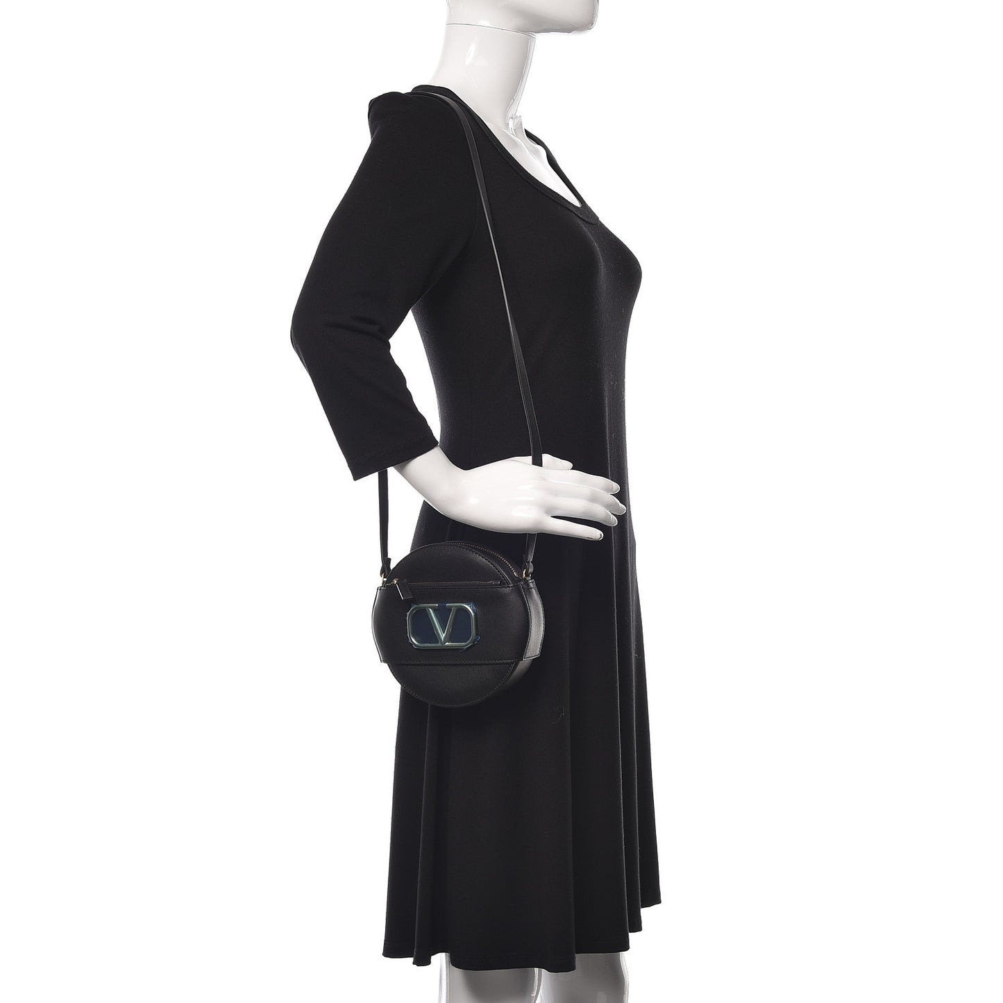 Calfskin VLogo Round Crossbody Bag Black