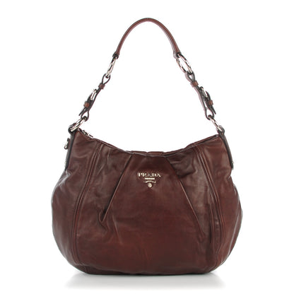 Prada Soft Calf Pleated Hobo Bruciato 1 of 9