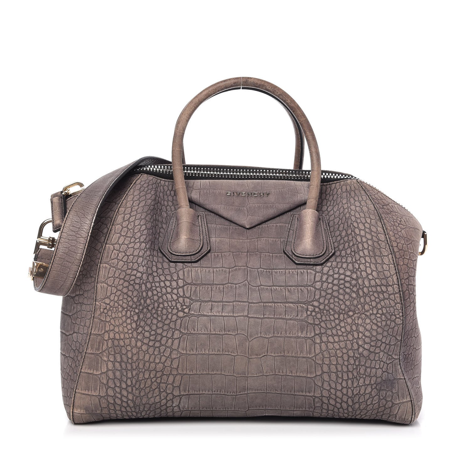 Nubuck Crocodile Embossed Medium Antigona Washed Black