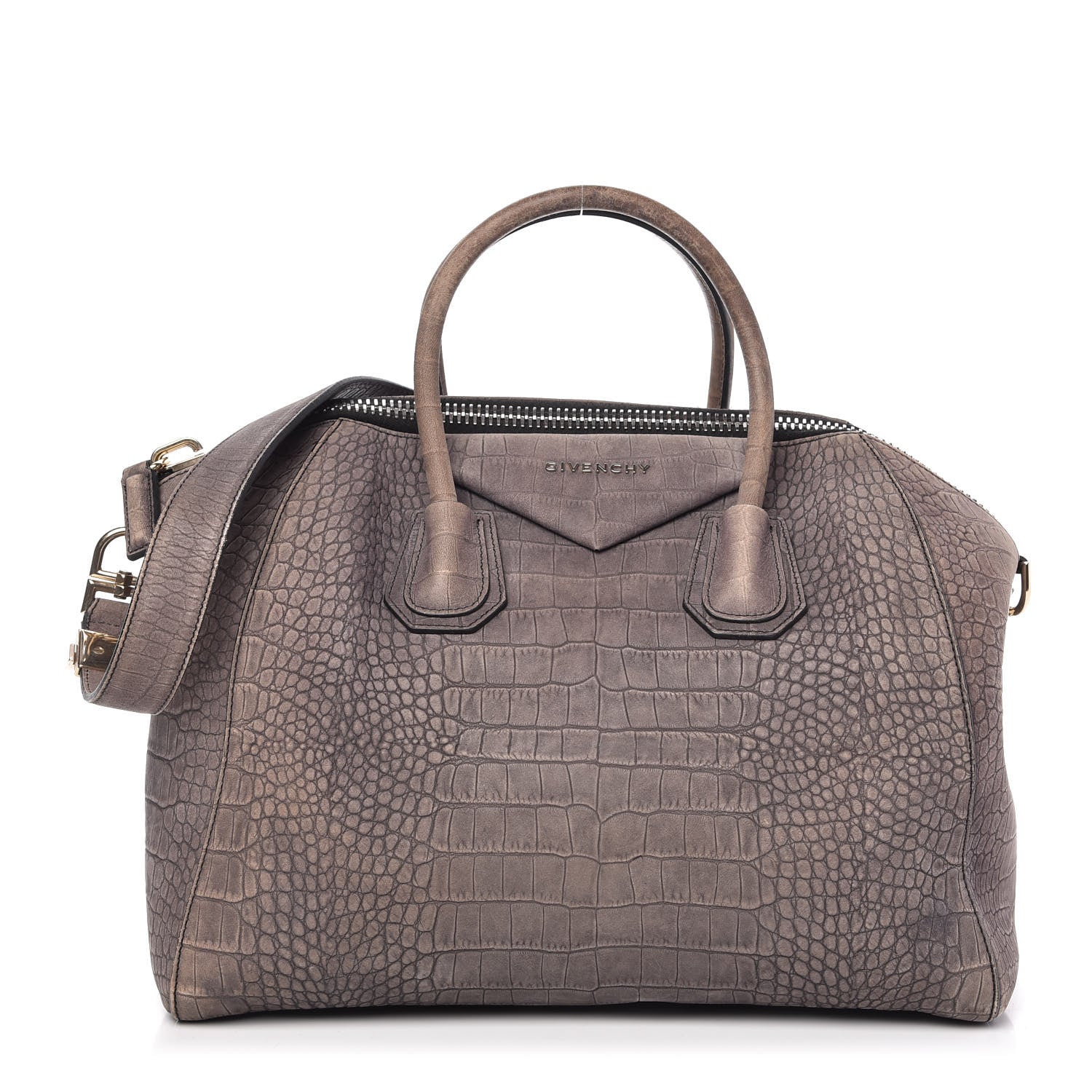 Givenchy Nubuck Crocodile Embossed Medium Antigona Washed Black 1 of 10
