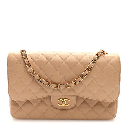 Chanel Caviar Quilted Jumbo Double Flap Light Beige 1 of 10