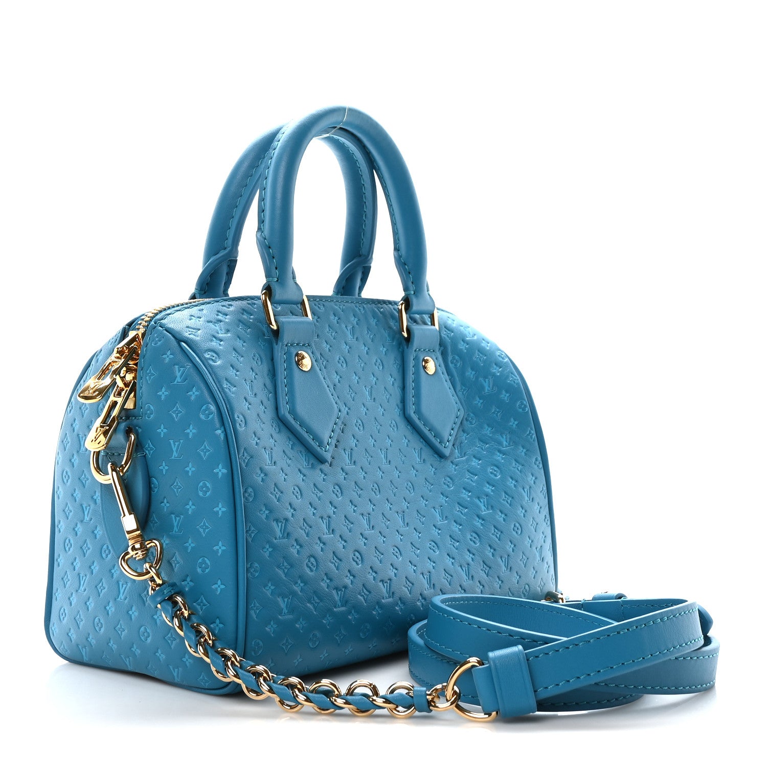 Louis Vuitton Calfskin Nanogram Embossed Speedy Bandouliere 20 Blue 3 of 7