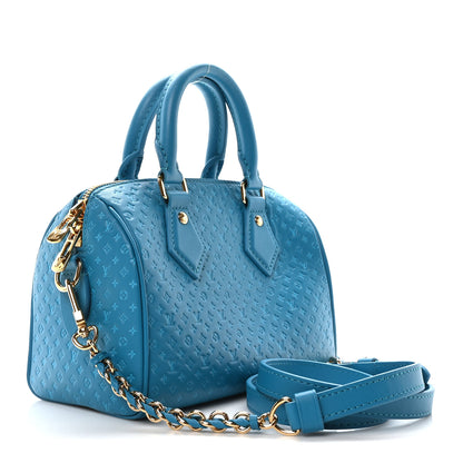 Louis Vuitton Calfskin Nanogram Embossed Speedy Bandouliere 20 Blue 3 of 7