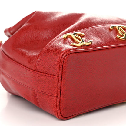 Chanel Caviar CC Drawstring Shoulder Bag Red 10 of 12