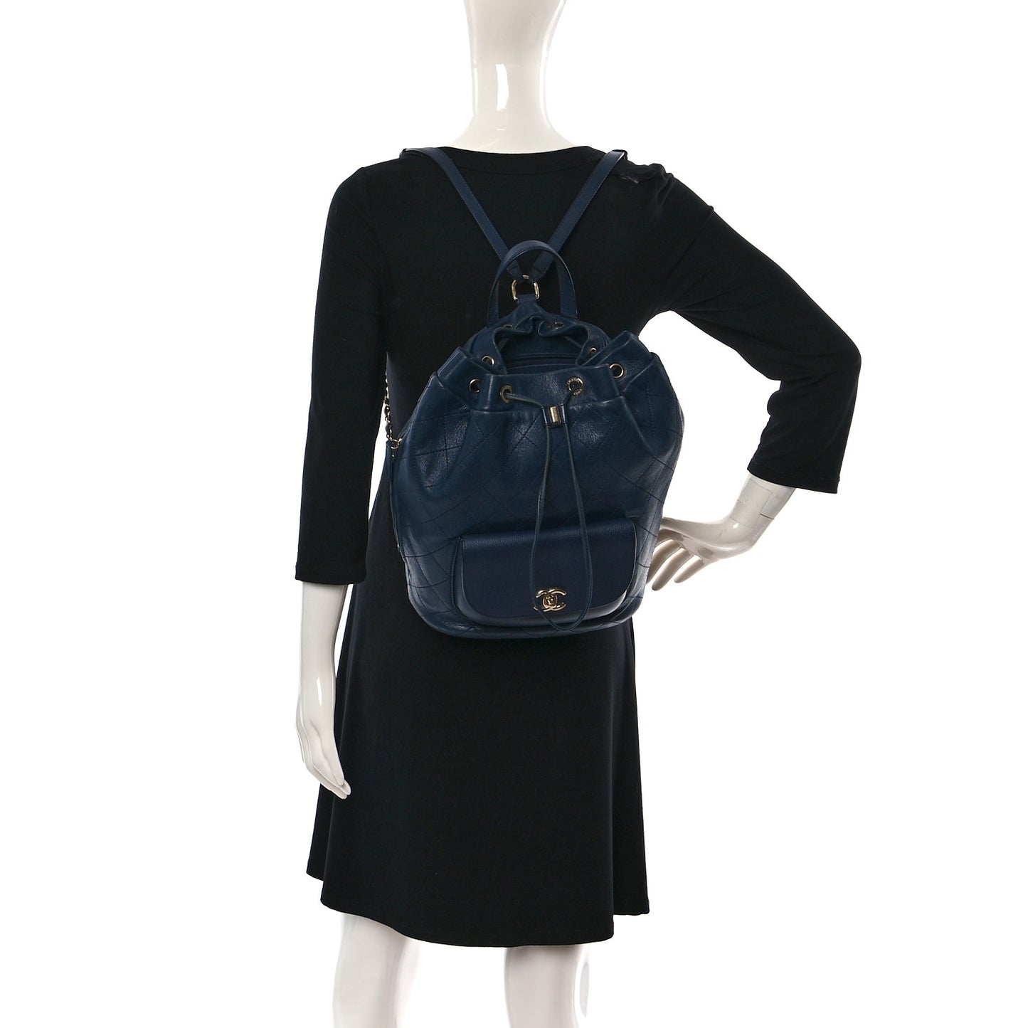 Sheepskin Caviar Quilted Daily Round Backpack Blue