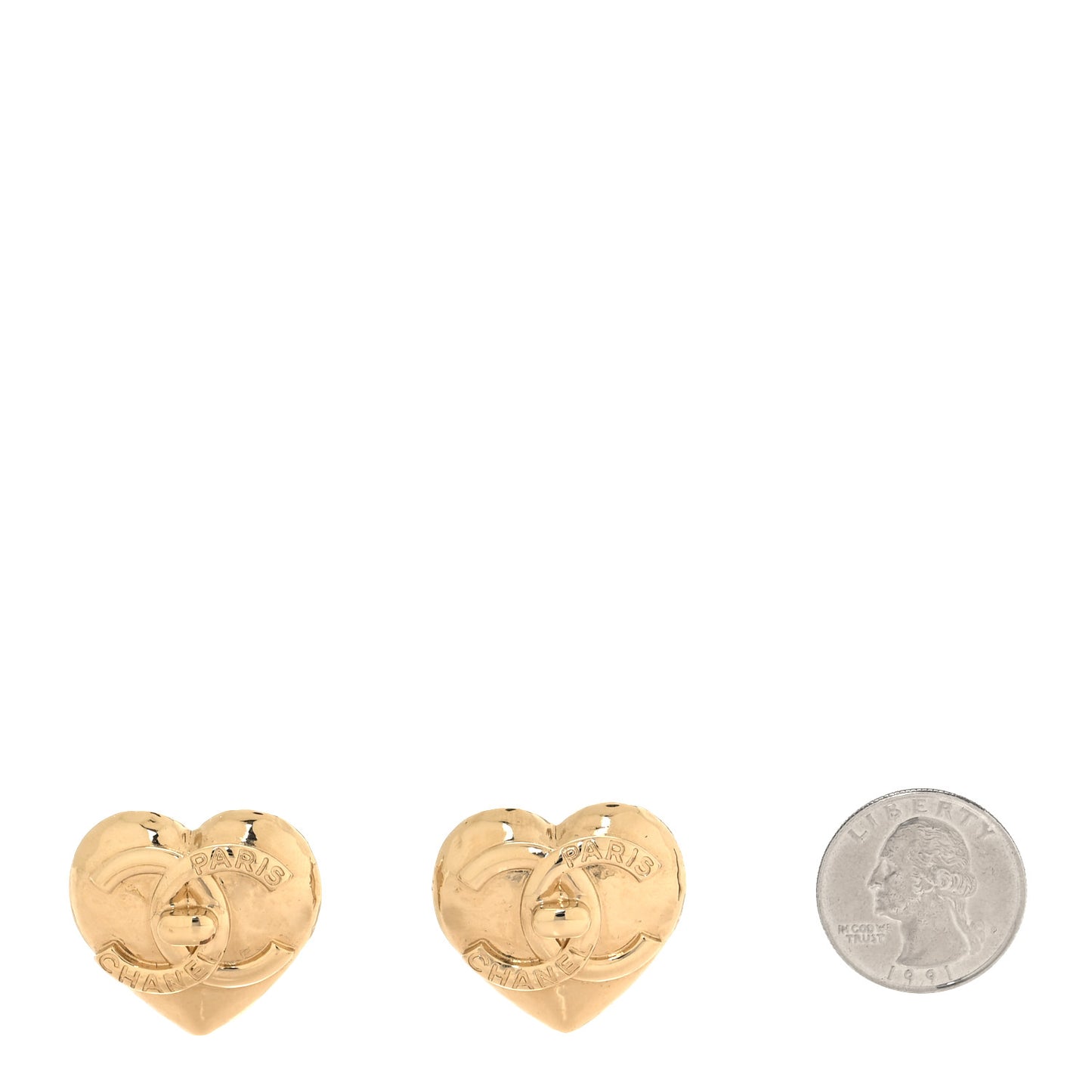 Metal CC Heart Turnlock Earrings Gold