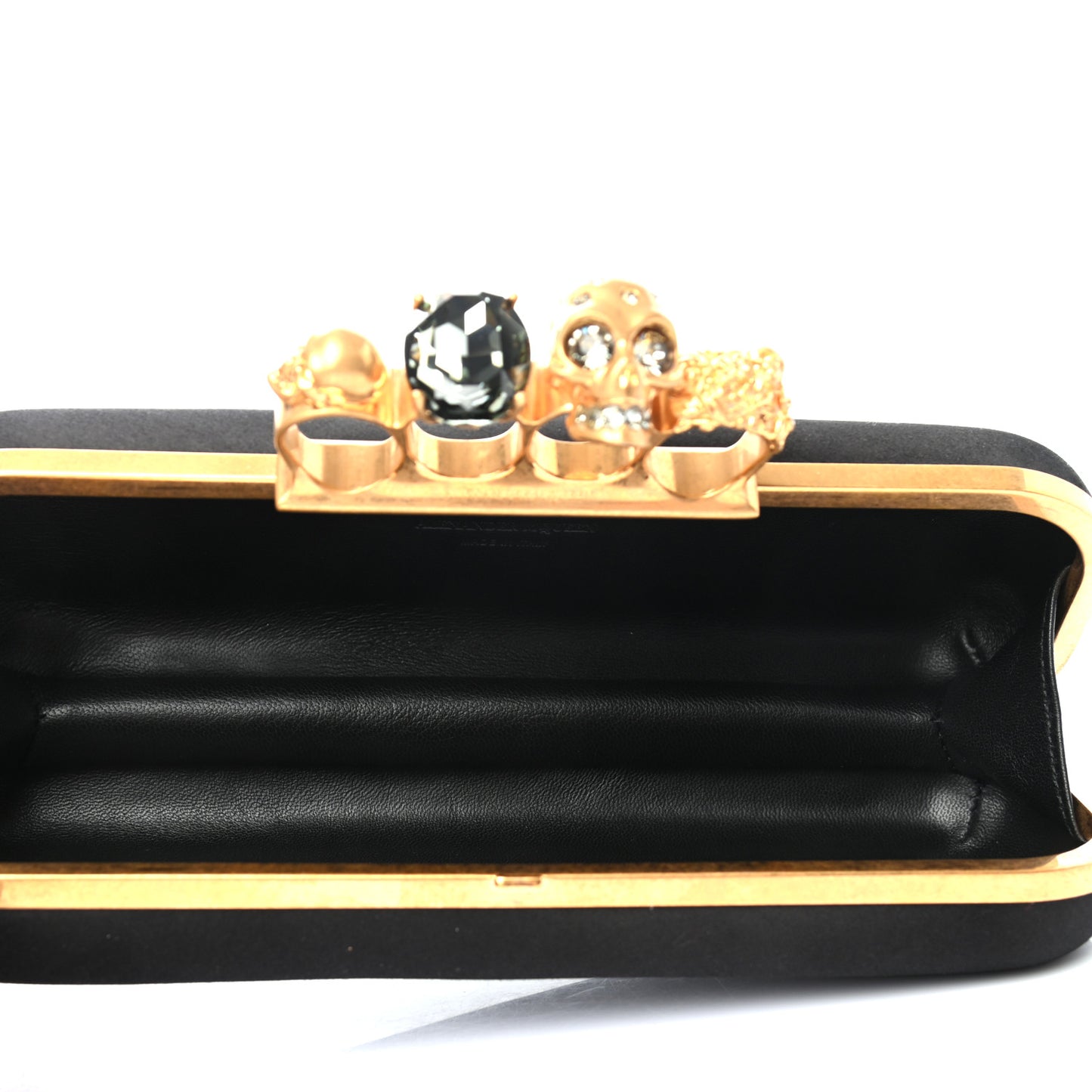 Satin Skull Knuckle Duster Box Clutch Black