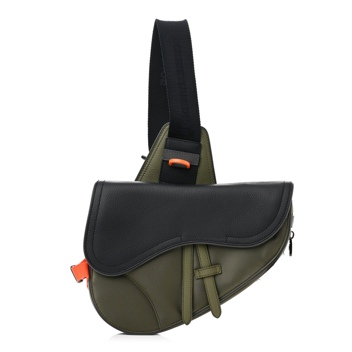 X SACAI Grained Calfskin Technical Fabric Mens Saddle Bag Olive Navy Blue