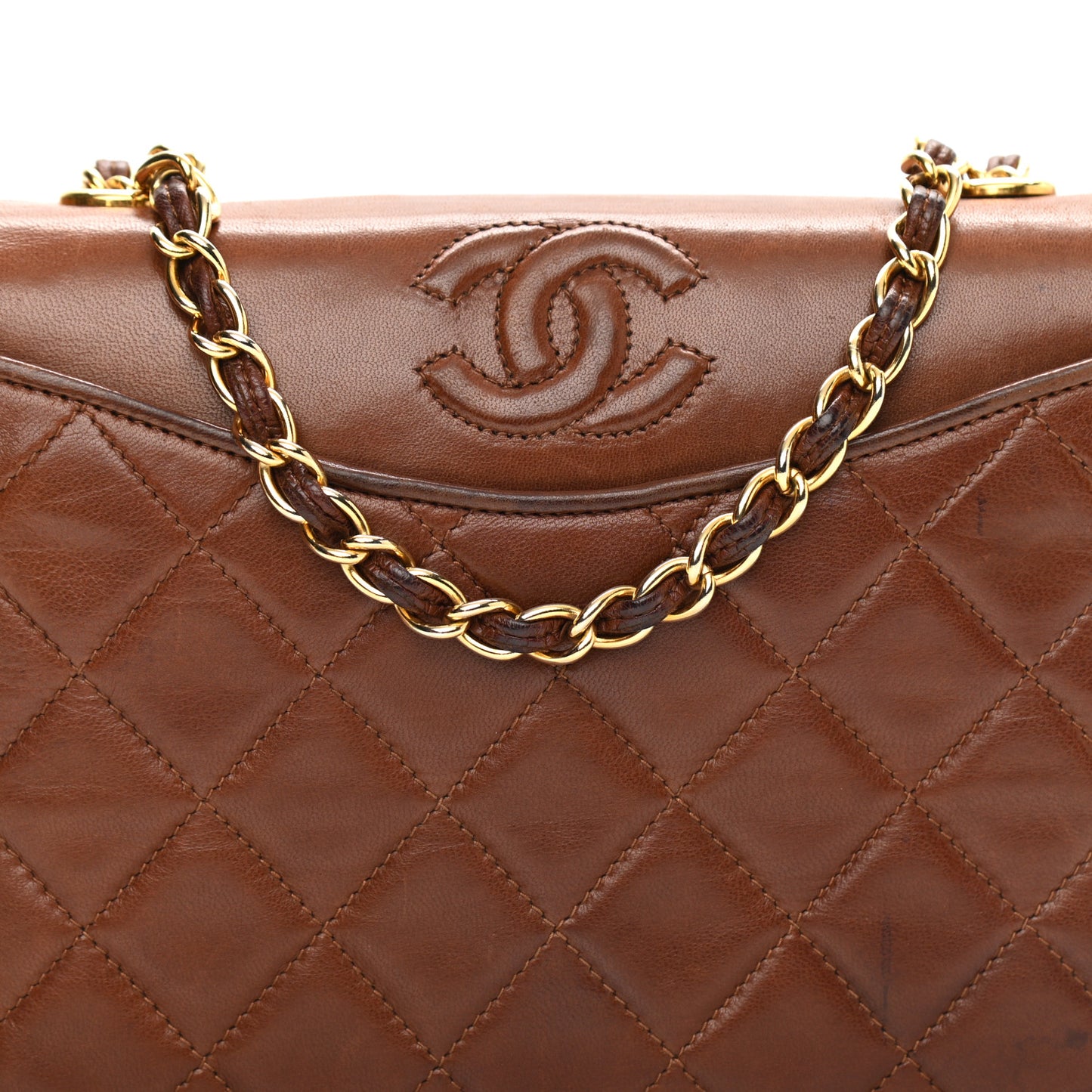 Lambskin Quilted CC Single Flap Brown