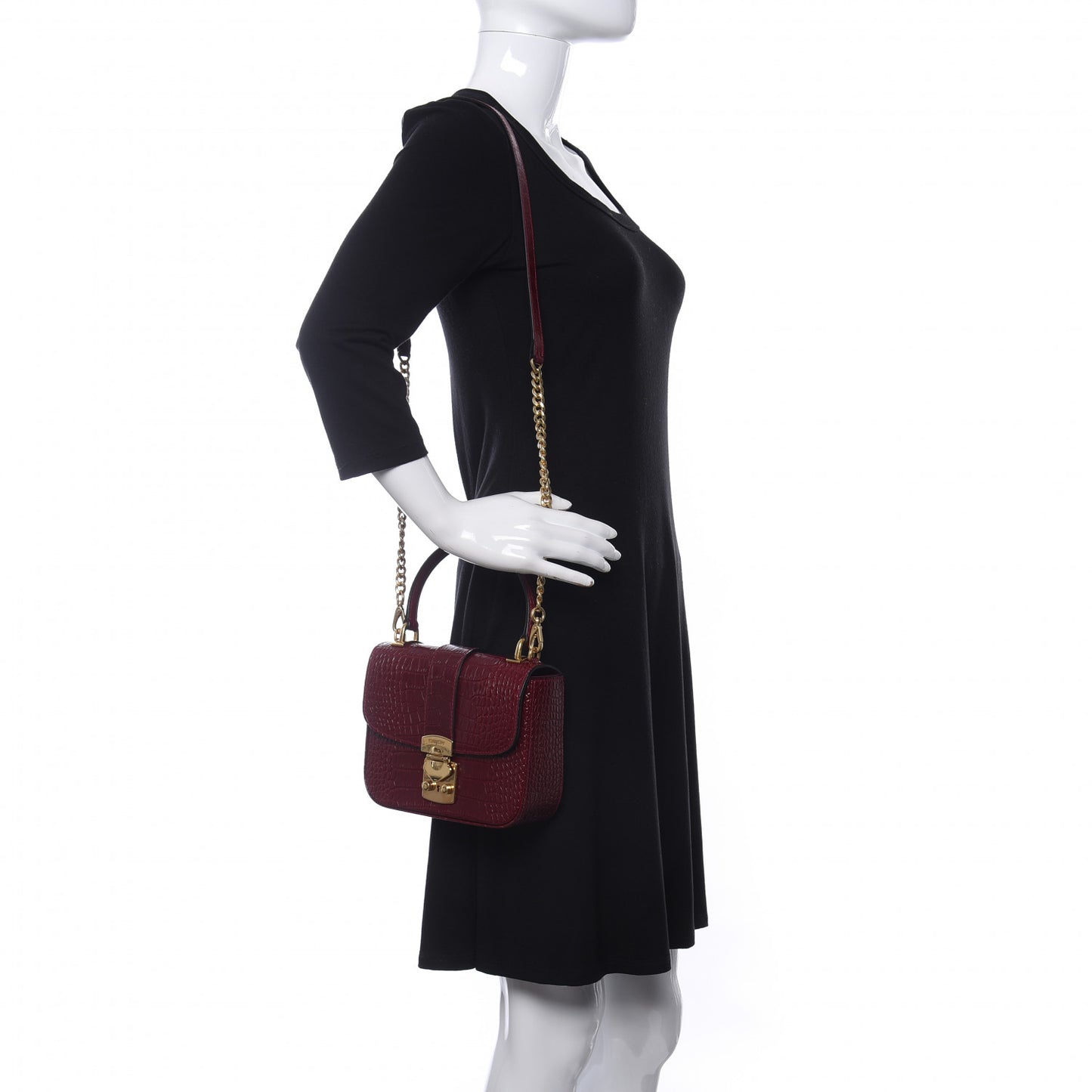 Crocodile Print Calfskin Top Handle Bag Rubino