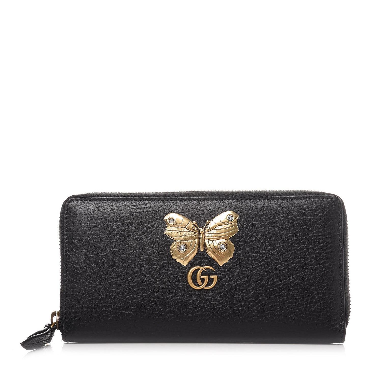 Calfskin Butterfly Zip Around Wallet Black