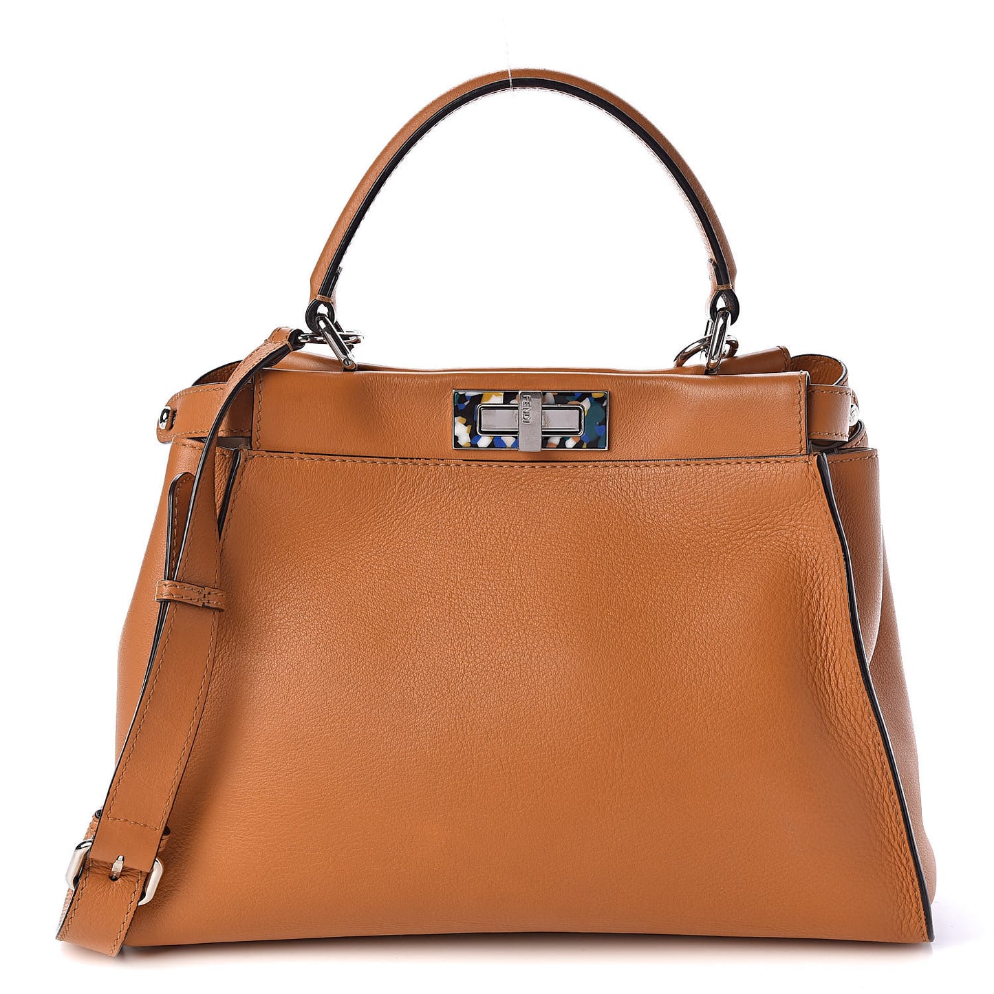 Vitello Seta Shiny Nappa Plexiglass Granite Medium Peekaboo Iconic Satchel Ginger Latte
