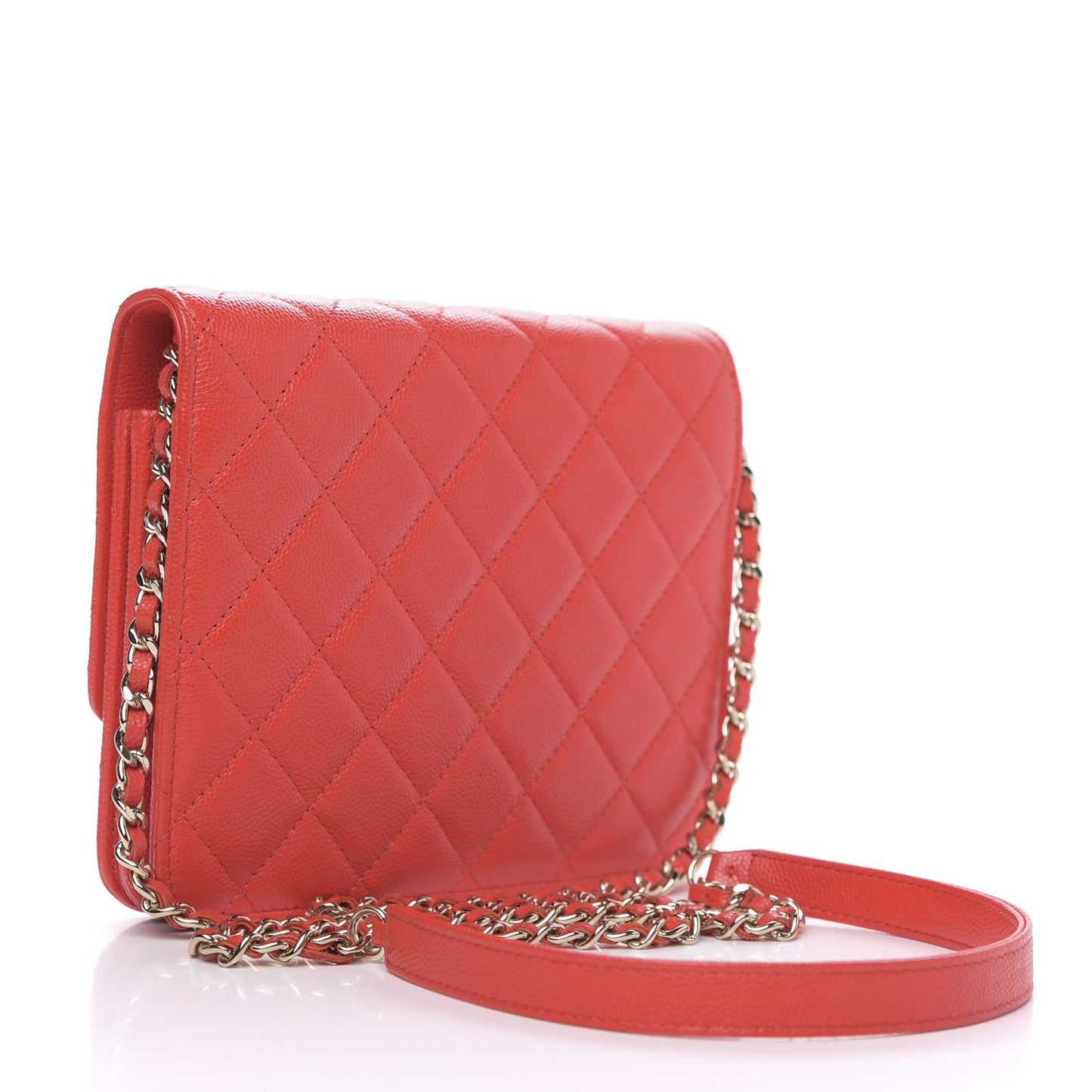 Caviar Quilted Square Wallet On Chain WOC Red
