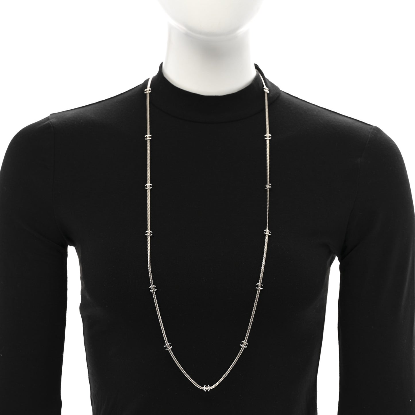 Metal CC Long Chain Necklace Silver