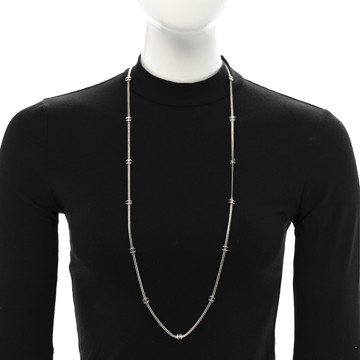 Chanel Metal CC Long Chain Necklace Silver 2 of 5