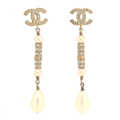 Chanel Crystal Pearl CC Chain Drop Earrings 1 of 4