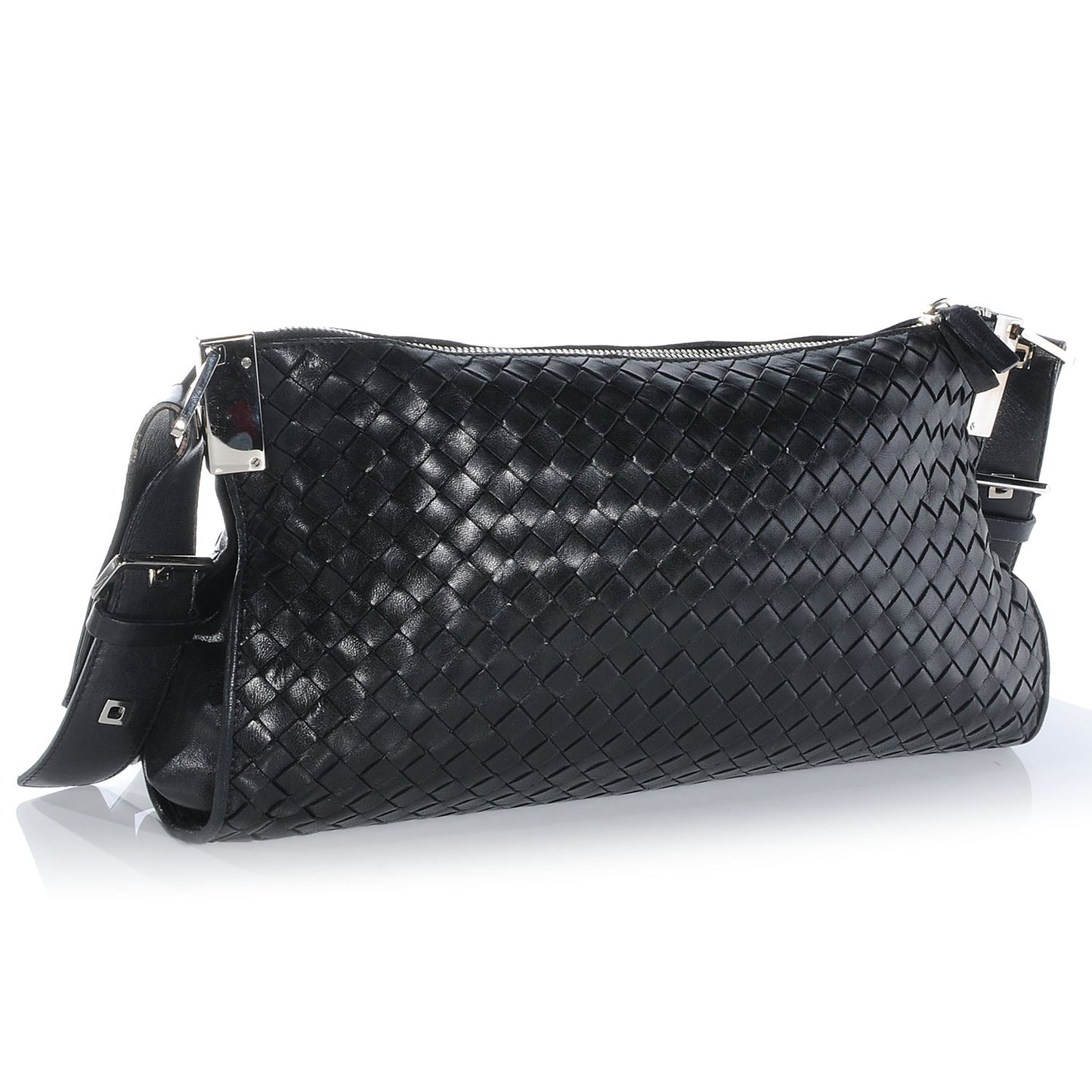 Leather Intrecciato Shoulder Bag Clutch Black