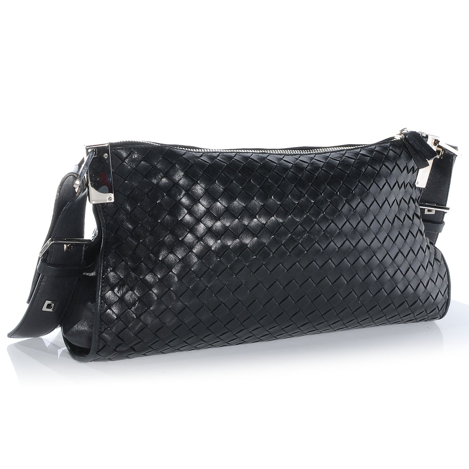 Bottega Veneta Leather Intrecciato Shoulder Bag Clutch Black 3 of 7