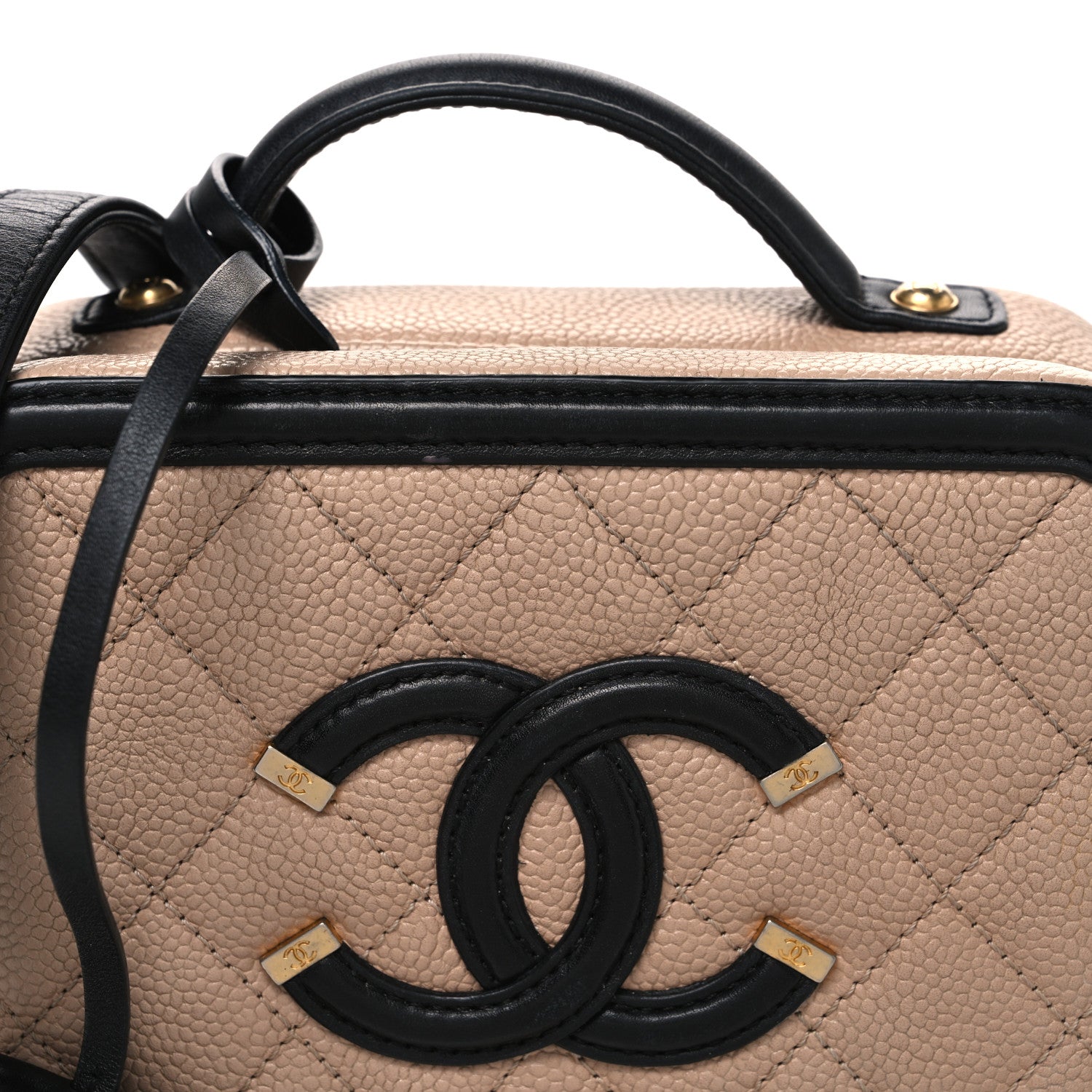 Chanel Caviar Quilted Small CC Filigree Vanity Case Beige Black 8 of 10