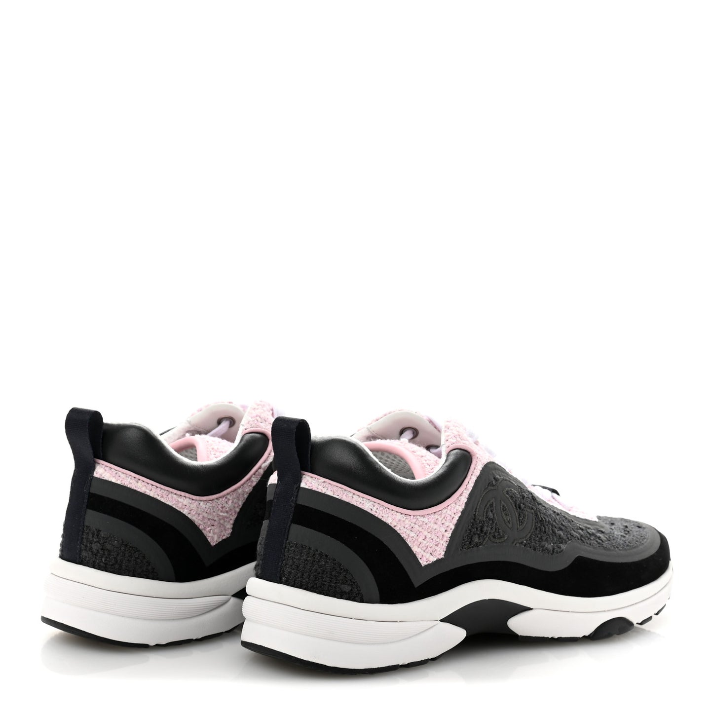 Tweed Suede Calfskin CC Sneakers 38.5 Gray Pink