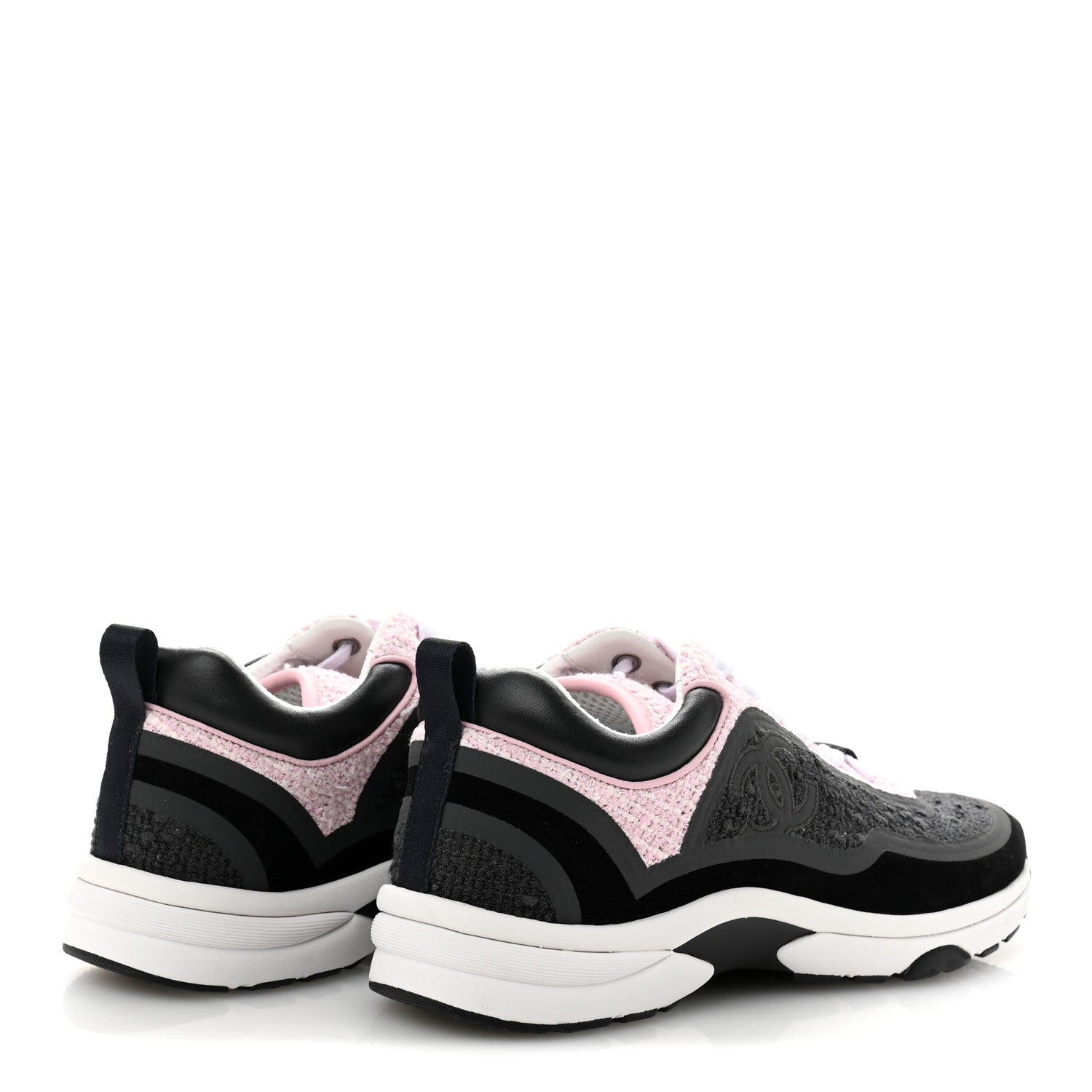Chanel Tweed Suede Calfskin CC Sneakers 38.5 Gray Pink 5 of 9