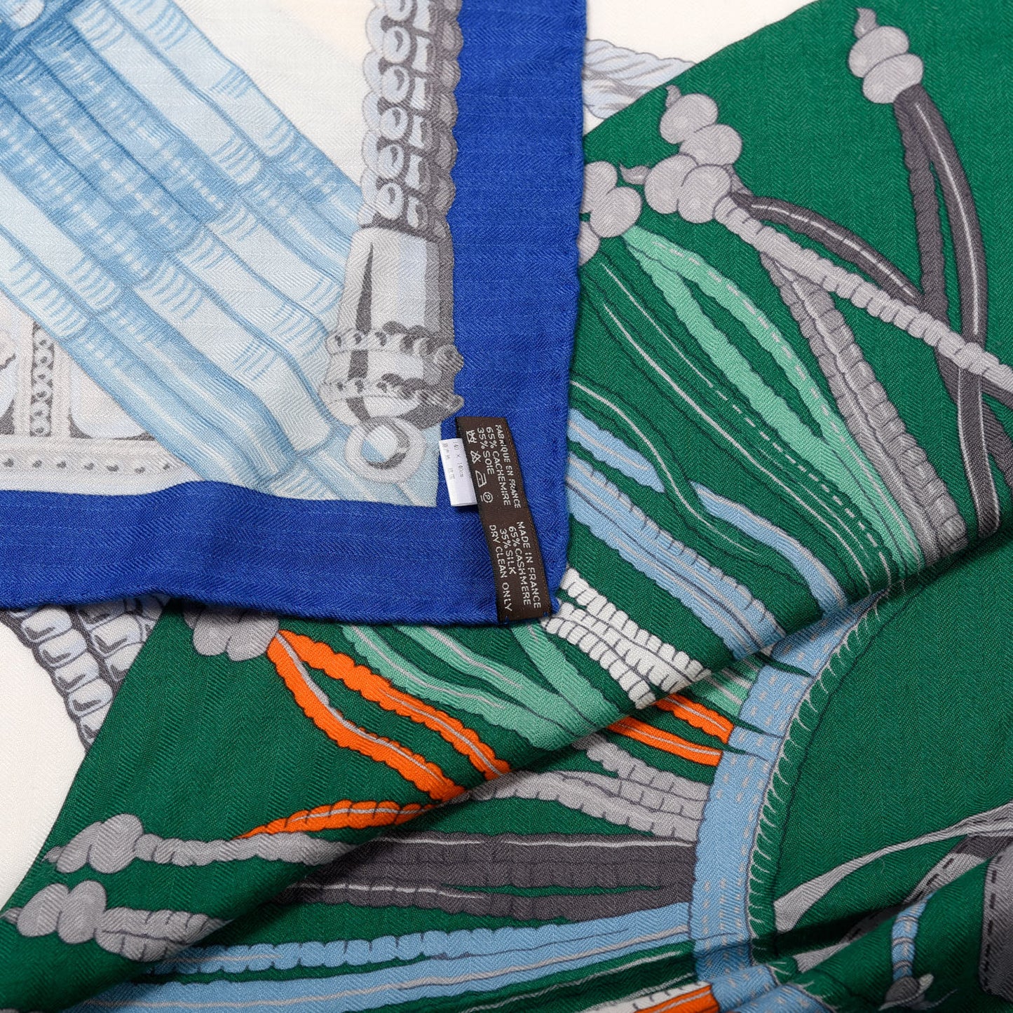 Cashmere Silk Ceintures et Liens Shawl 140 Bleu Klein Blanc Vert