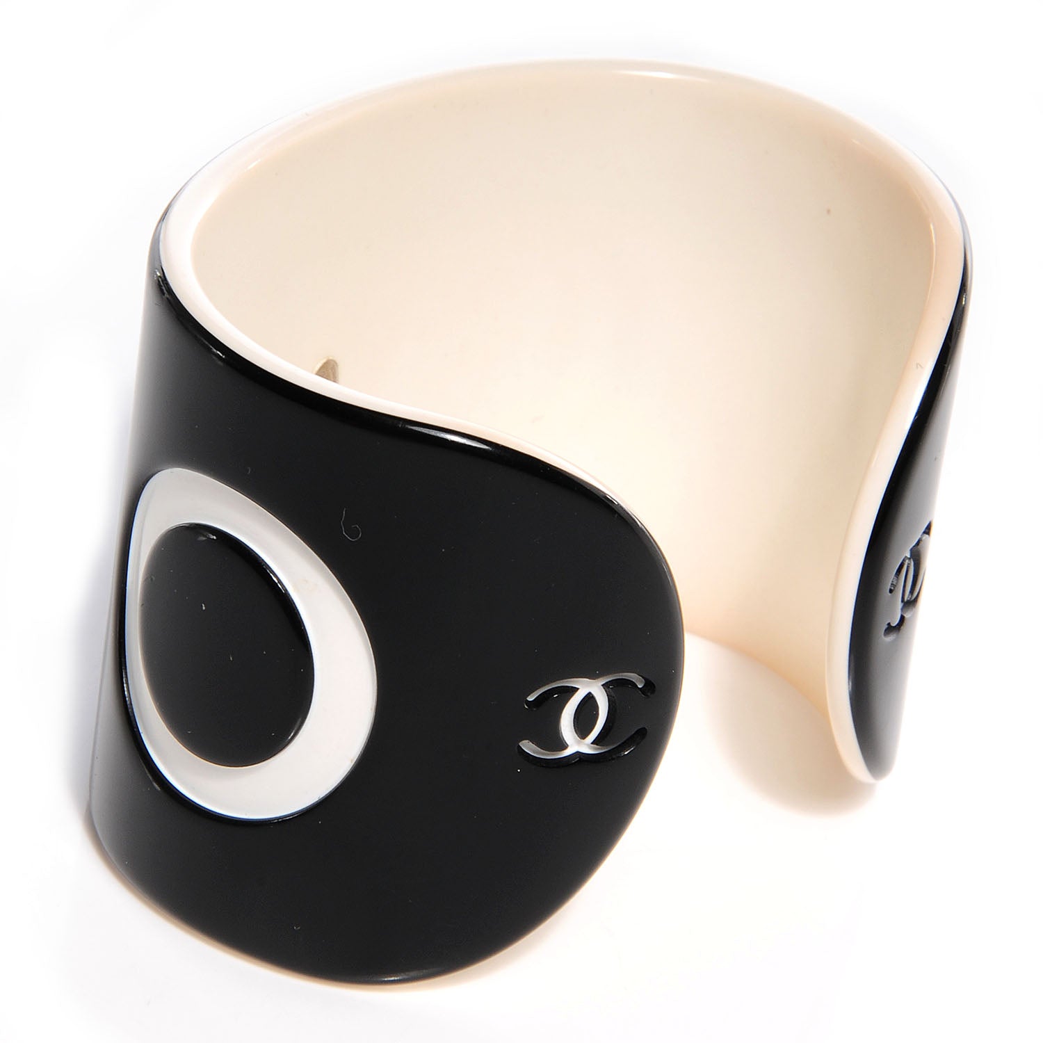 Chanel Resin Coco Wide Cuff Black White 3 of 5