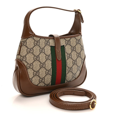 Gucci GG Supreme Monogram Azalea Calfskin Web Mini Jackie 1961 Hobo Beige Ebony Brown Sugar 3 of 9
