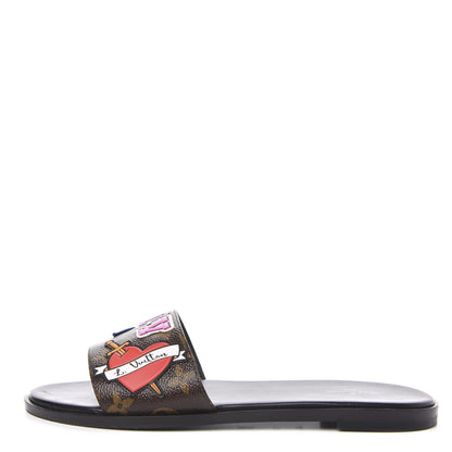 Louis Vuitton Patent Calfskin Monogram Black Heart Flat Mules 39 Cacao 1 of 10