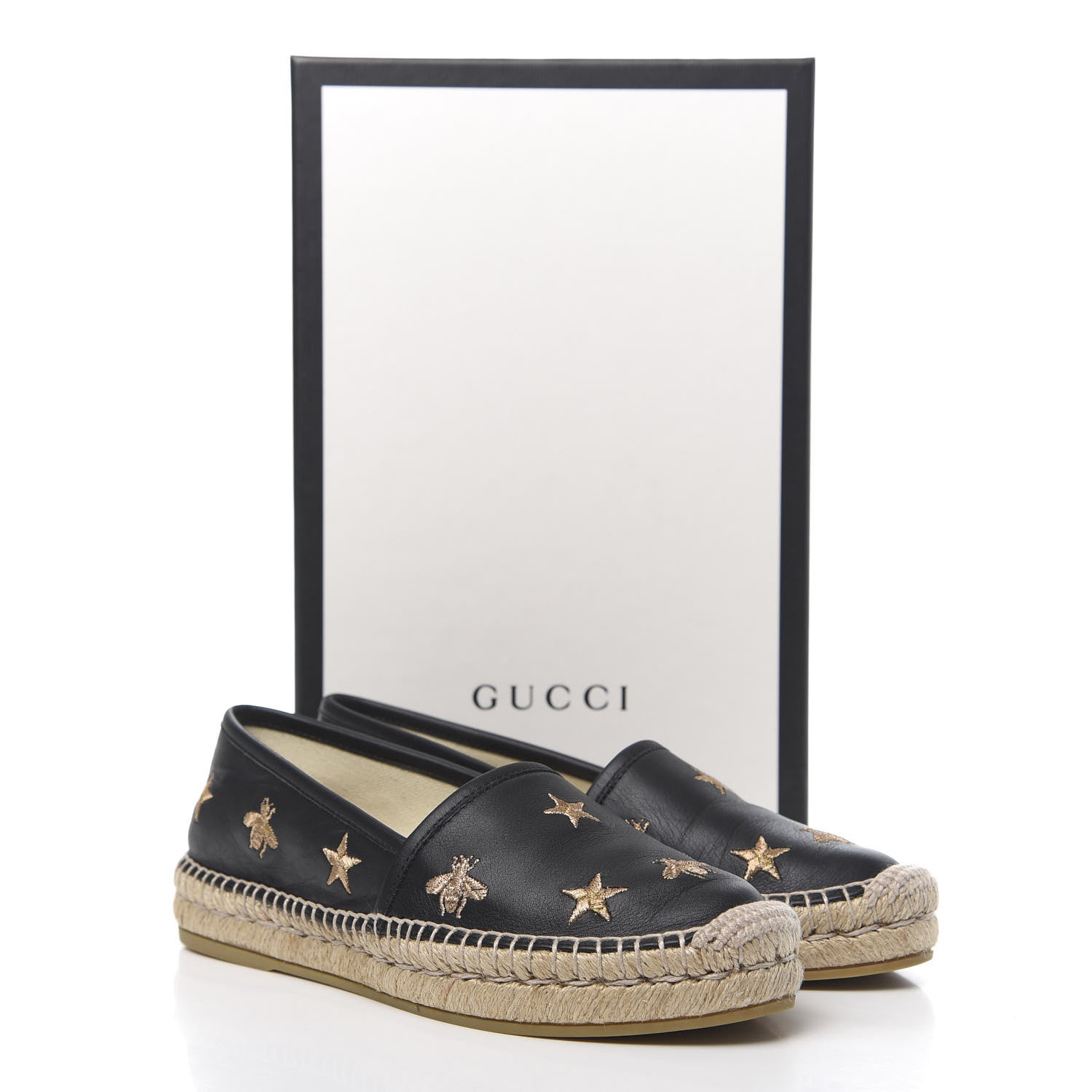 Gucci Calfskin Bee Star Embroidered Espadrilles 36 Black 10 of 10
