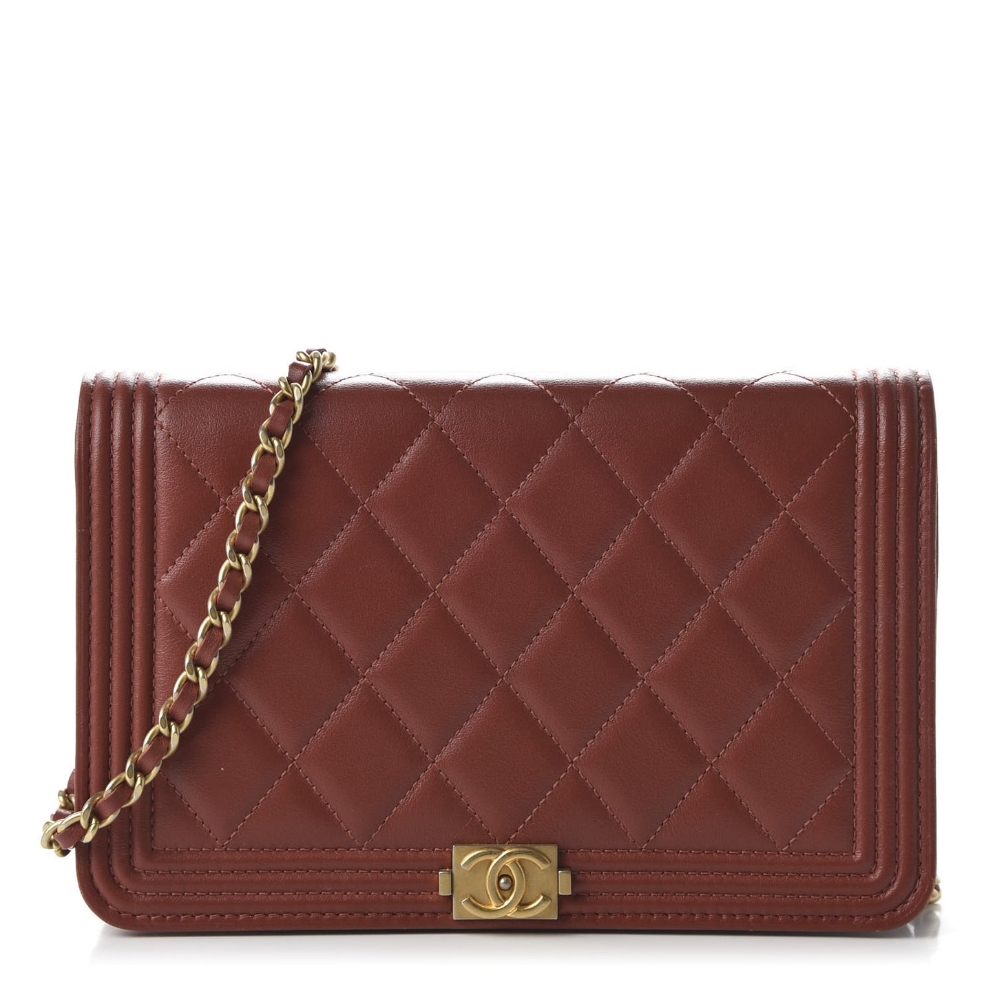 Lambskin Quilted Boy Wallet On Chain WOC Dark Red