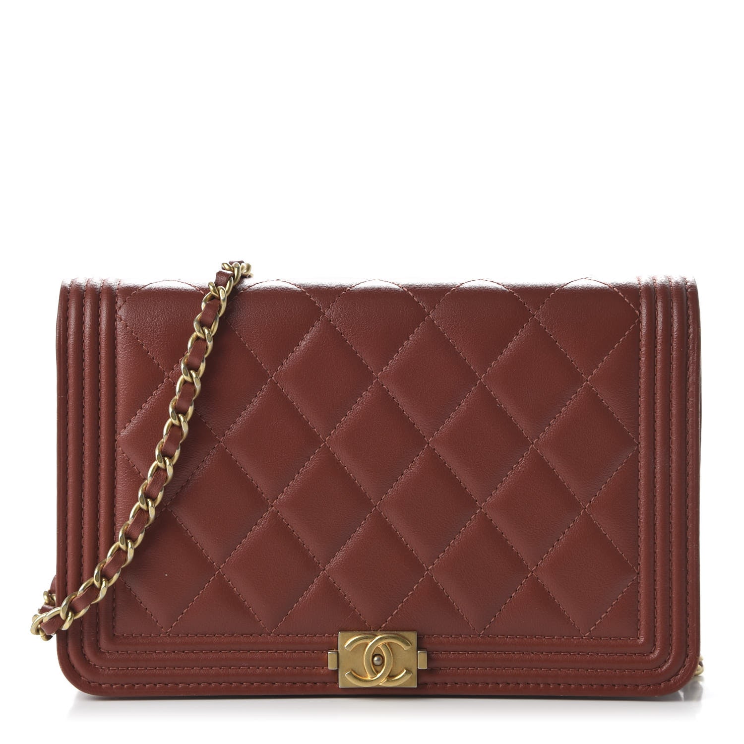 Chanel Lambskin Quilted Boy Wallet On Chain WOC Dark Red 1 of 11