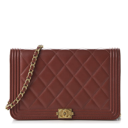 Chanel Lambskin Quilted Boy Wallet On Chain WOC Dark Red 1 of 11