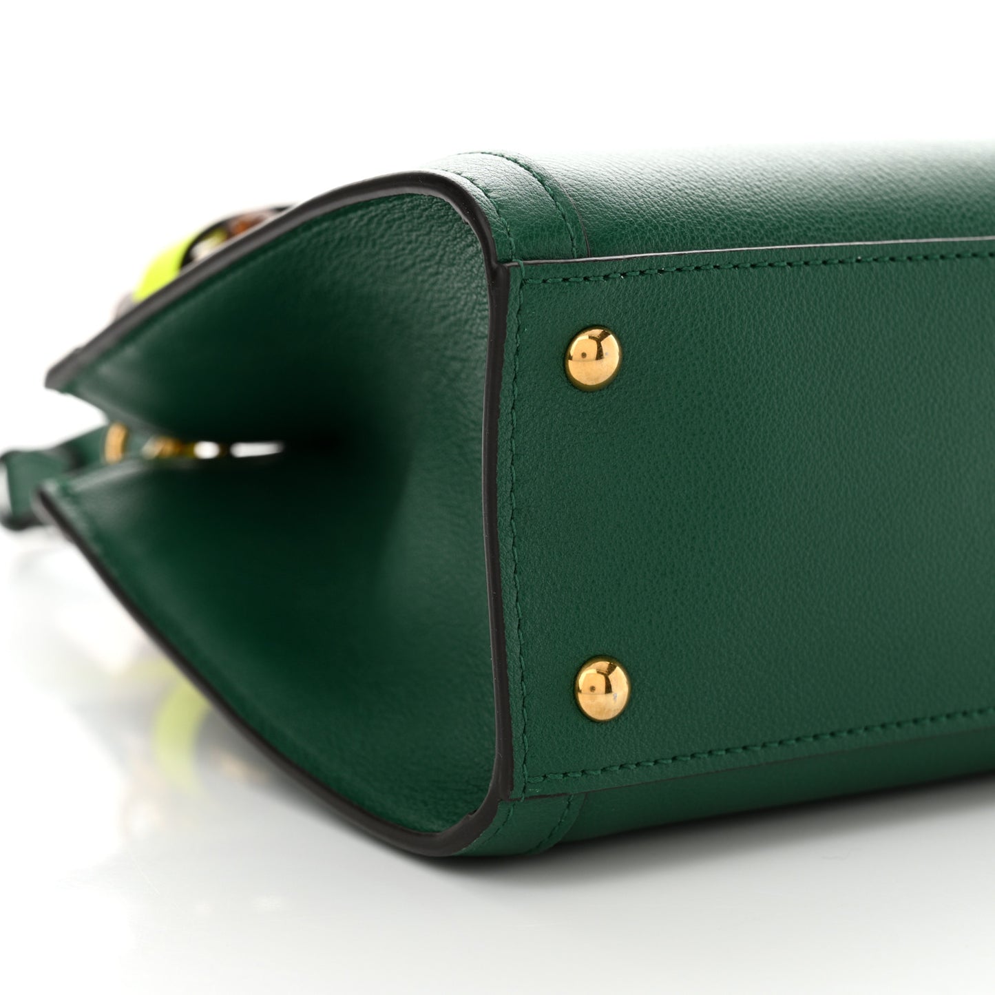 Wonka Grain Calfskin Mini Diana Tote Bag Green Yellow Fluo