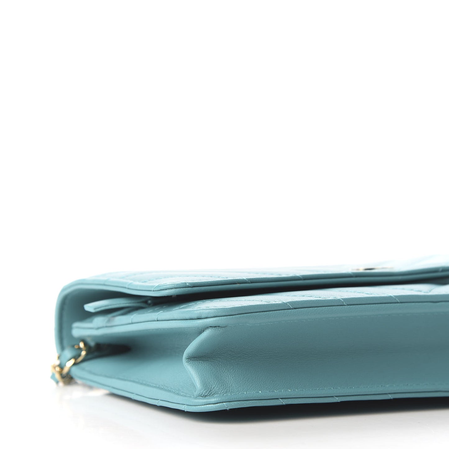 Lambskin Chevron Quilted Wallet On Chain WOC Turquoise