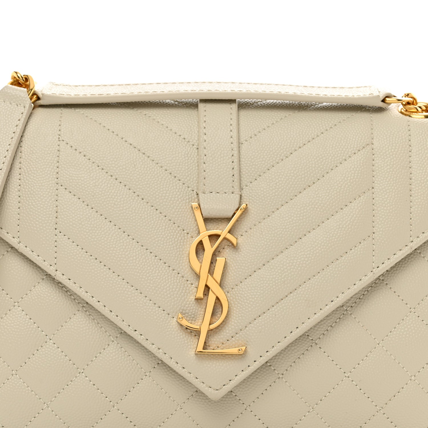 Saint Laurent Grain De Poudre Textured Mixed Matelasse Medium Triquilt Monogram Satchel Crema Soft 8 of 10