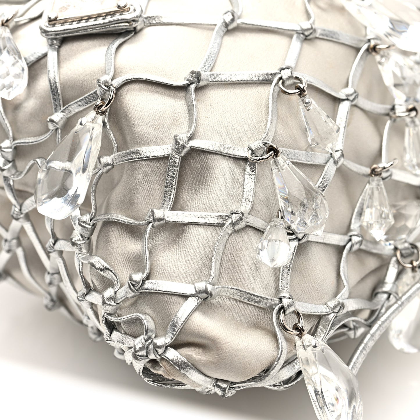 Satin Crystal Net Chain Bag Silver