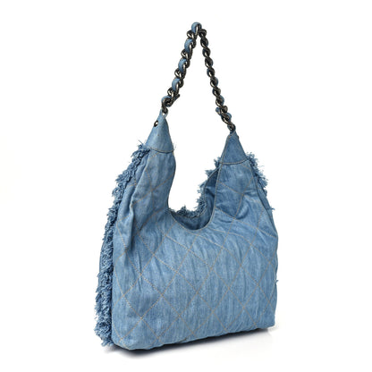 Chanel Denim Quilted Chain Hobo Light Blue 3 of 10