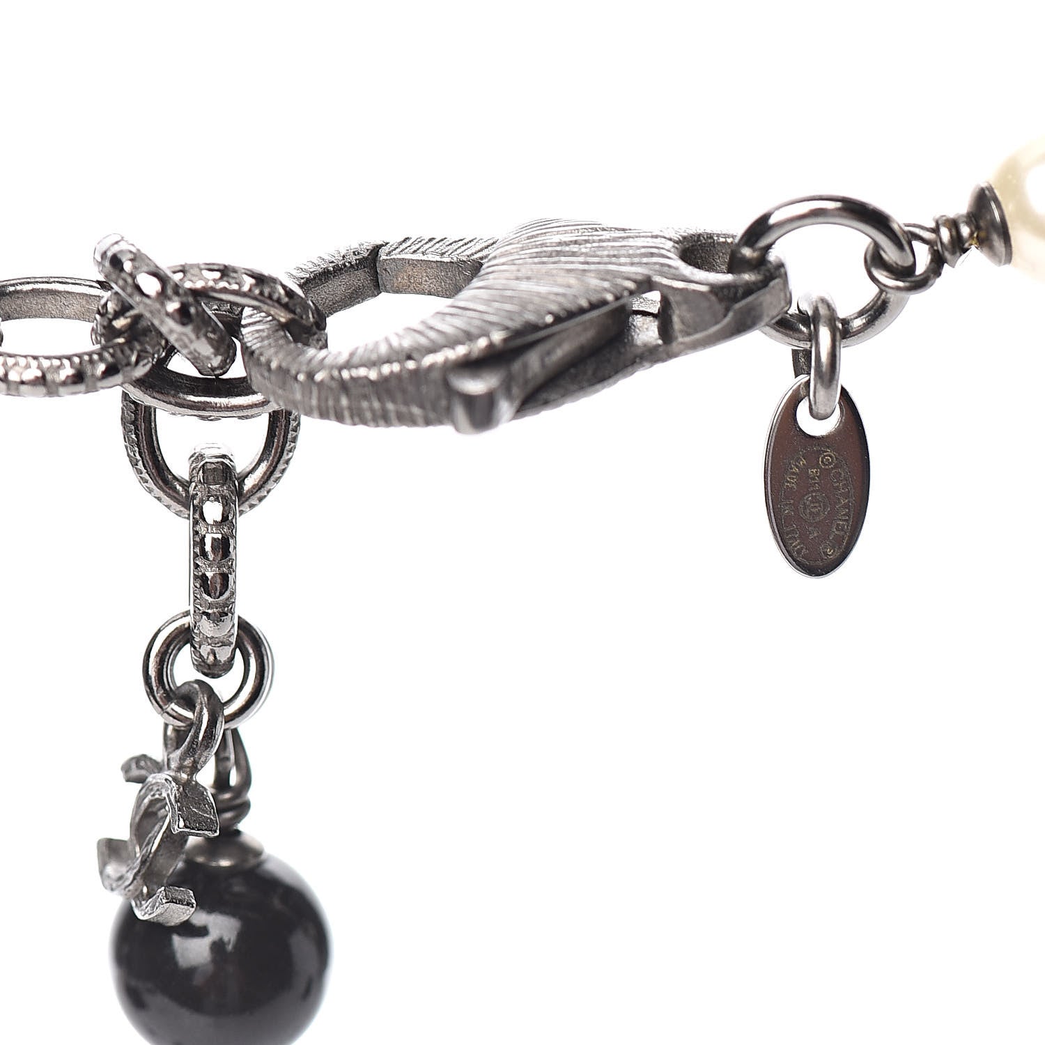 Chanel Pearl Crystal Bead CC Long Necklace Black 4 of 5