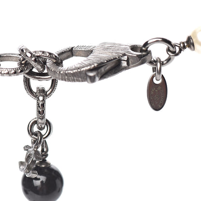 Chanel Pearl Crystal Bead CC Long Necklace Black 4 of 5