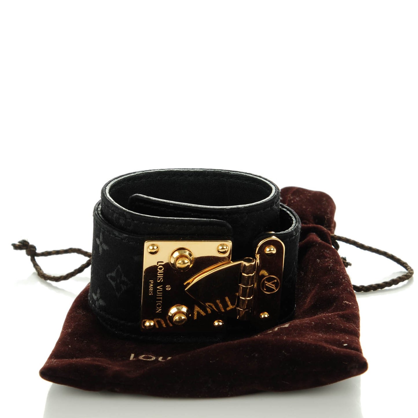 Satin Monogram Serrure Cuff Black