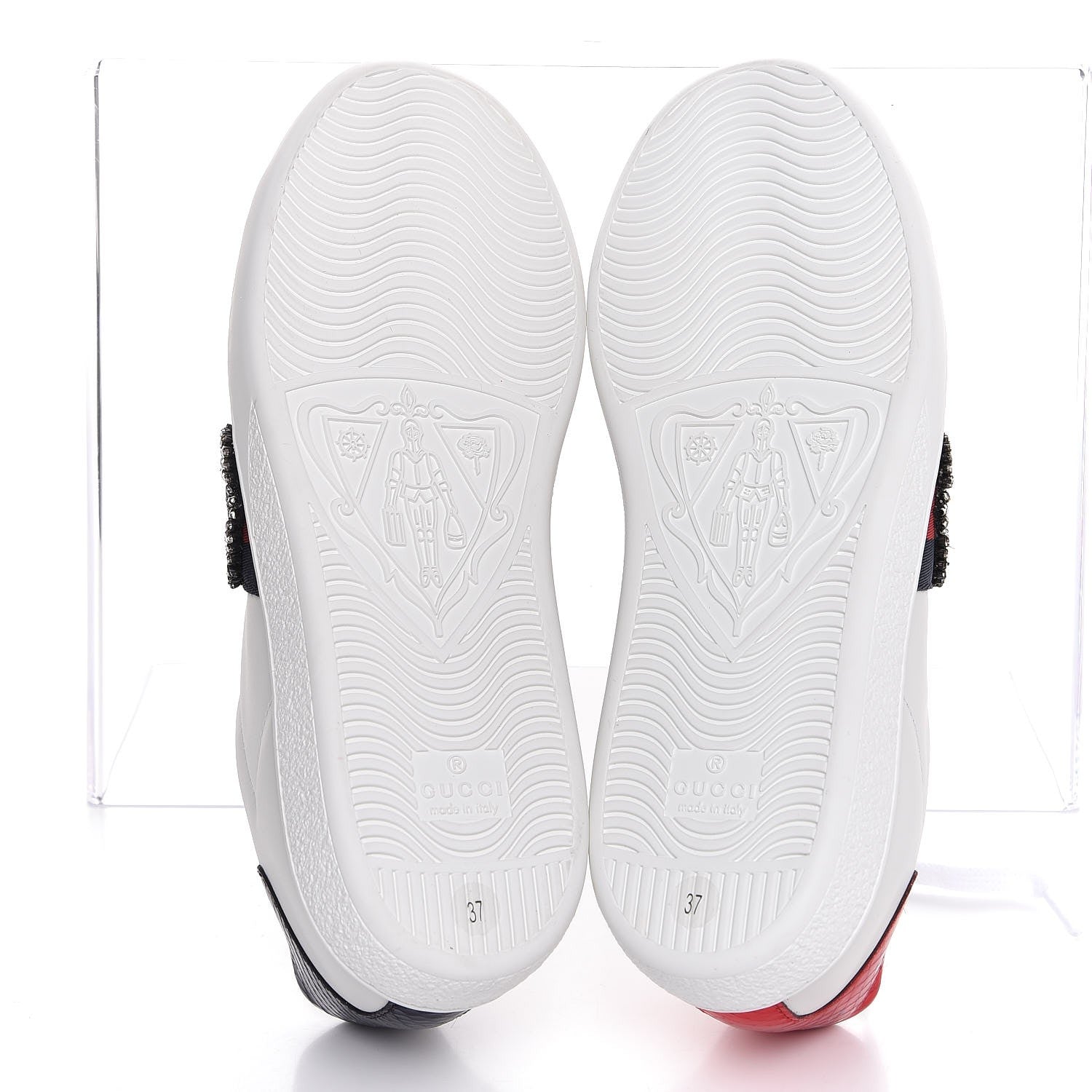 Gucci Calfskin Web Studded Feline Ace Sneakers 37 White 5 of 9