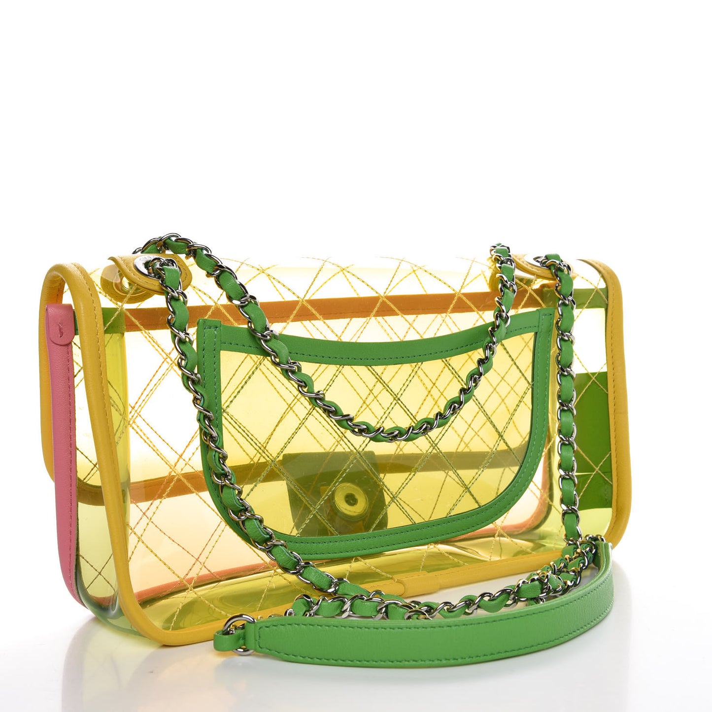 PVC Lambskin Stitched Medium Coco Splash Flap Yellow Green Pink