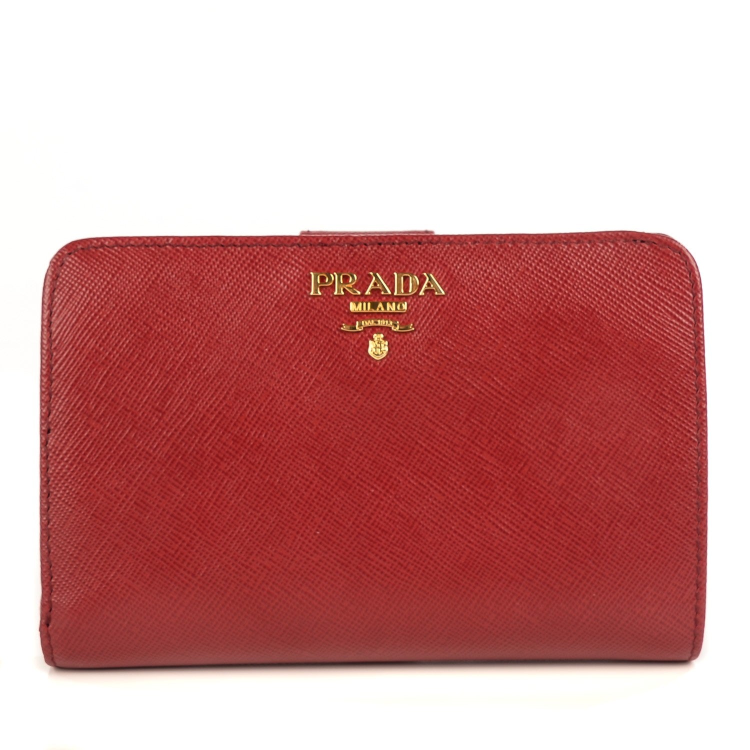Prada Saffiano Metal Compact Wallet Rubino 1 of 10