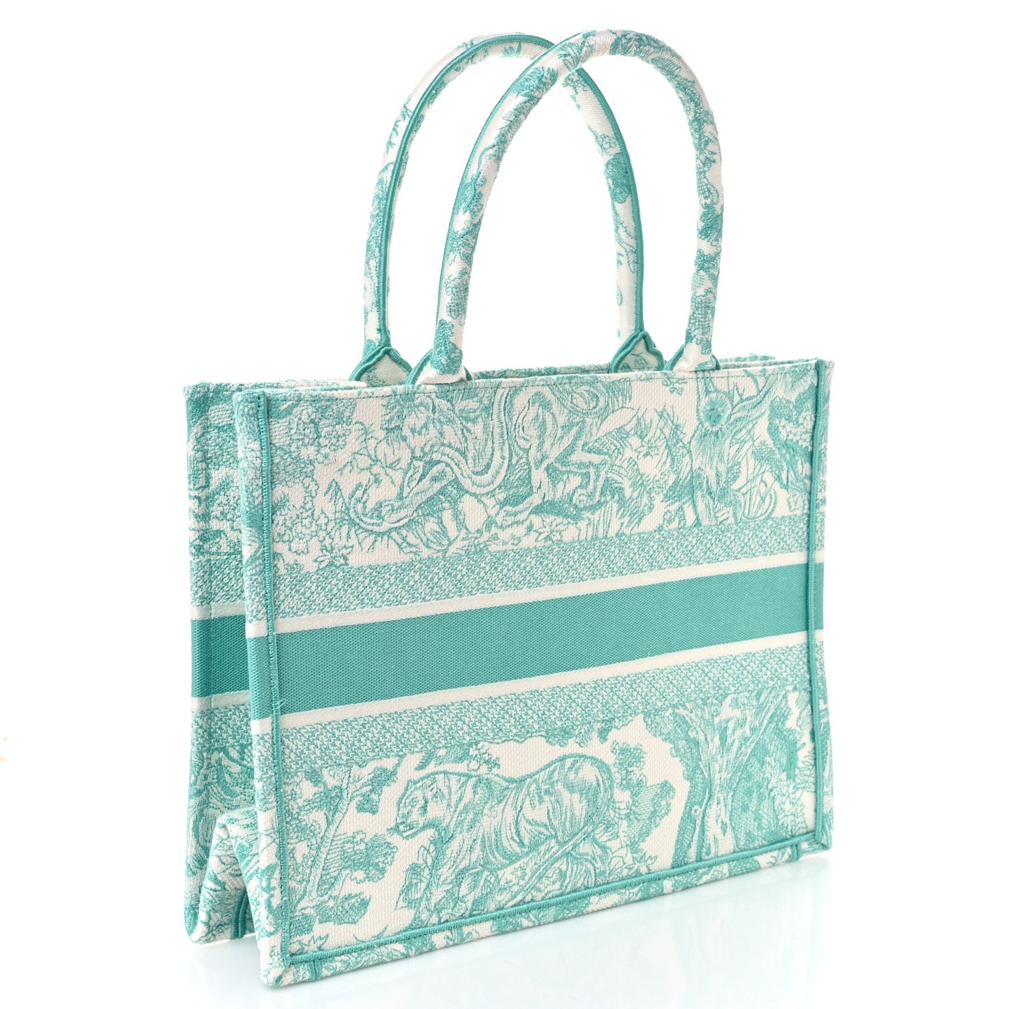 Canvas Embroidered Medium Dioriviera Toile De Jouy Book Tote Aquamarina
