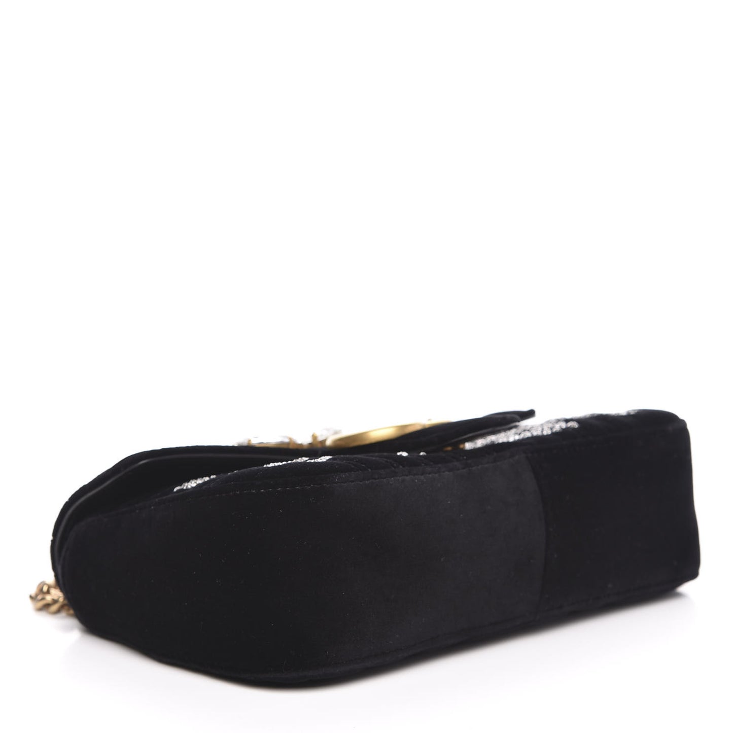 Velvet Matelasse Marquise Crystals Embroidered Small GG Marmont Shoulder Bag Black