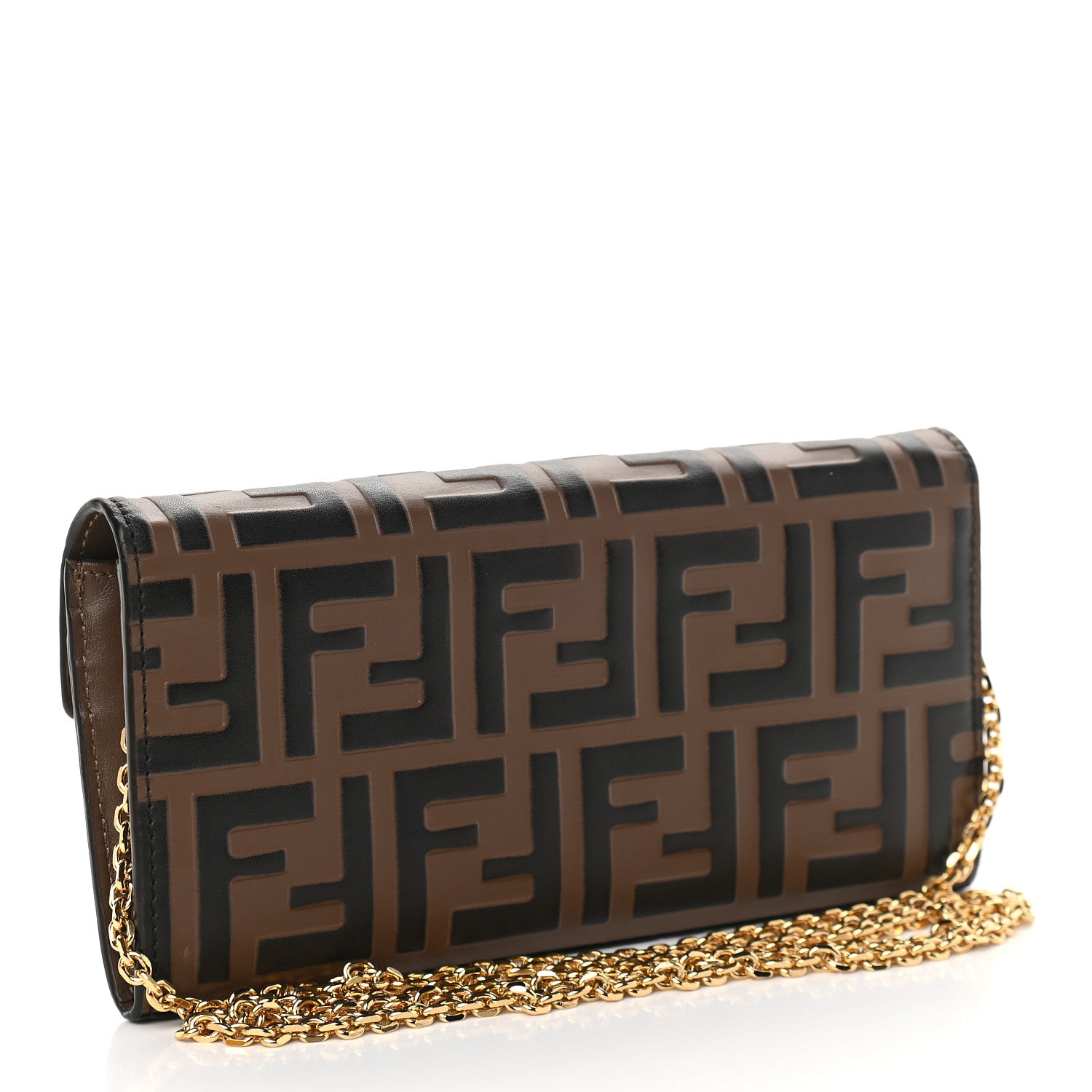 Fendi Vitello Soft F is Fendi Bi-Color FF 1974 Embossed Continental Envelope Wallet On Chain Maya Black 2 of 9