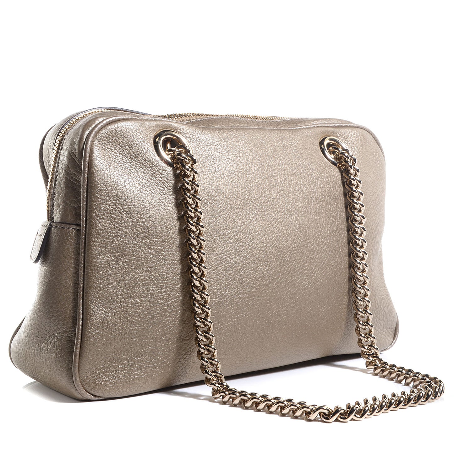 Metallic Pebbled Calfskin Small Soho Bowler Golden Beige