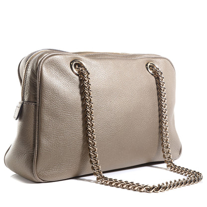 Gucci Metallic Pebbled Calfskin Small Soho Bowler Golden Beige 3 of 9